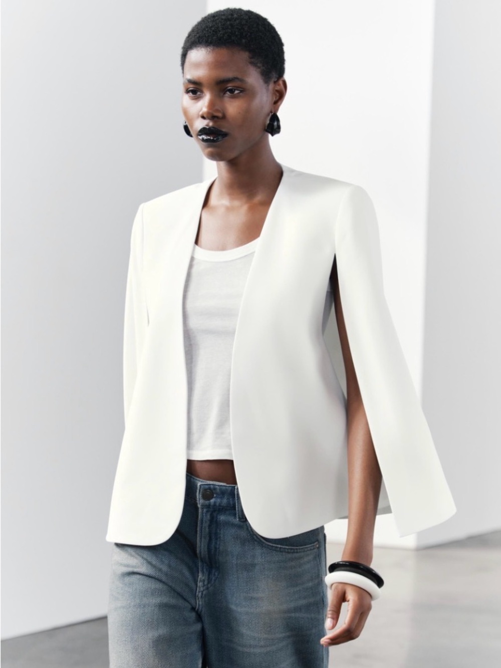 Zara White Cape Sleeve Blazer Jacket - Women's